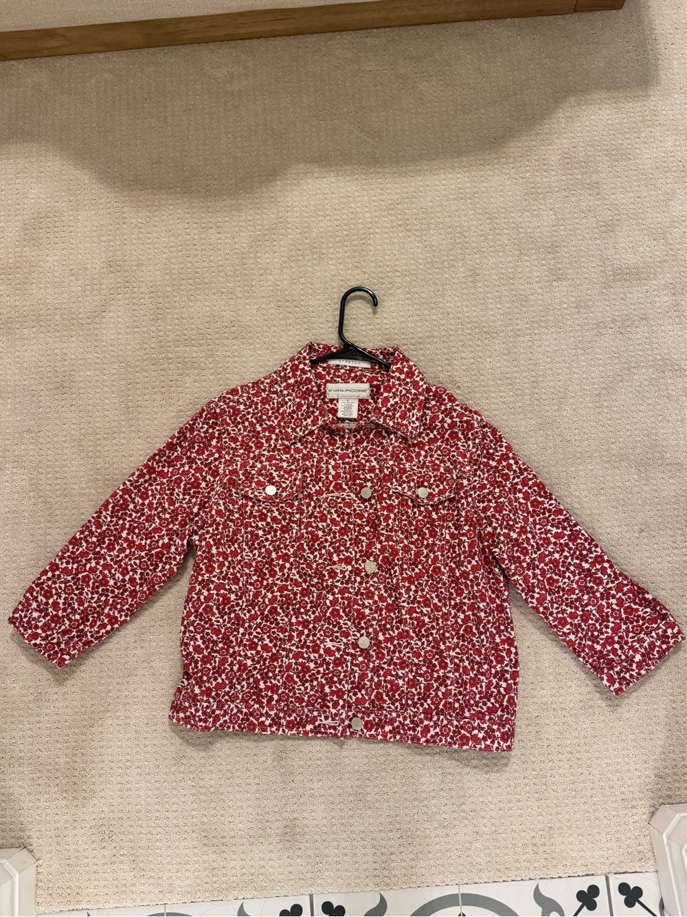 Evan Picone Red Floral Button-Front Jean Jacket